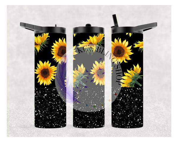 KC'S Bling Shop - Sunflower/Black Glitter Tumbler