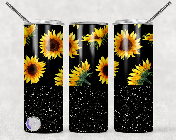 KC'S Bling Shop - Sunflower/Black Glitter Tumbler - KC'S Bling Shop