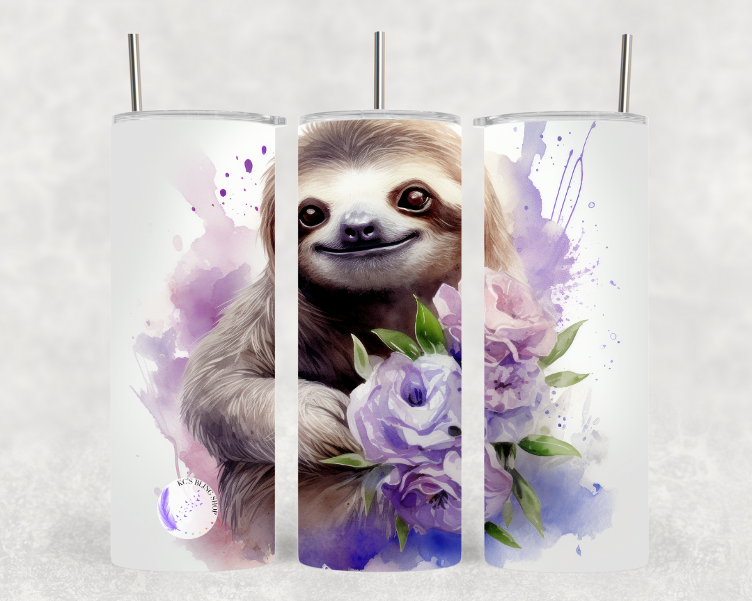 KC'S Bling Shop - Sloth w/ purple flower Tumbler